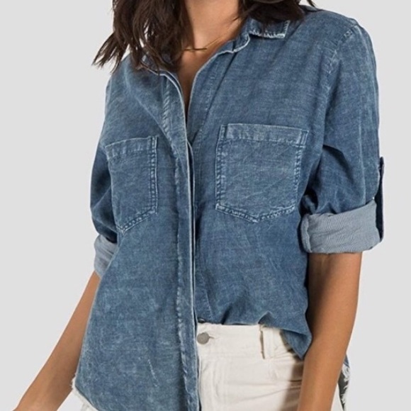 Anthropologie Cloth & Stone Slit Hem Roll Tab Long Sleeve Button Up Blouse - Picture 1 of 11